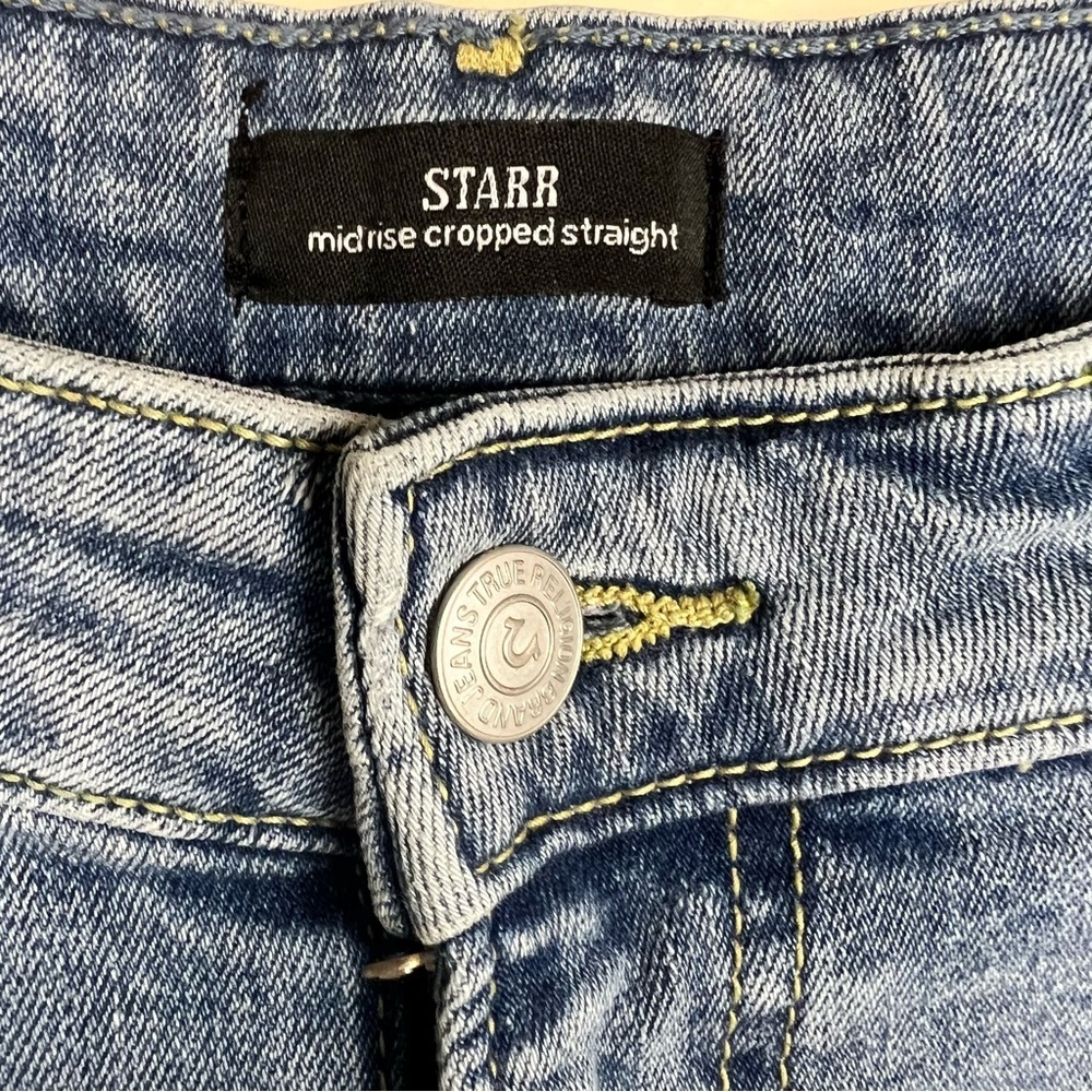 True Religion Starr Jeans Women Mid Rise Cropped Straight Bite Out Hem 30 - Picture 7 of 13